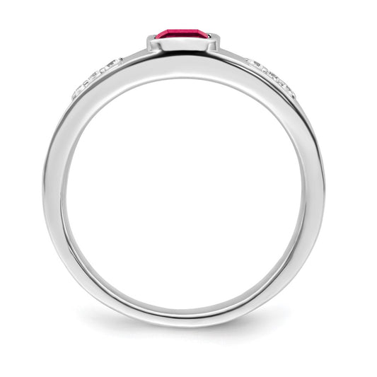 IB Goodman Emerald-cut Lab-Created Ruby and 1/10 carat Diamond Mens Ring - WBC