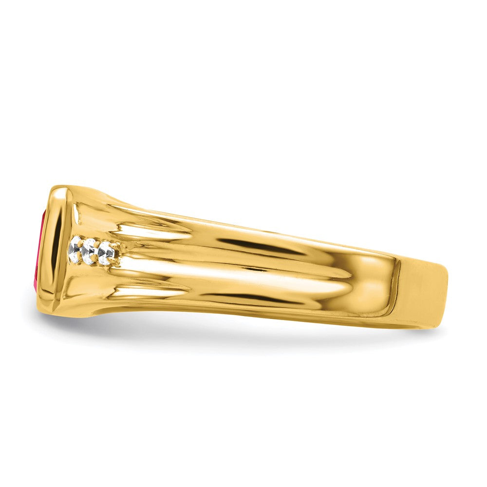 IB Goodman Emerald-cut Lab-Created Ruby and 1/10 carat Diamond Mens Ring - WBC