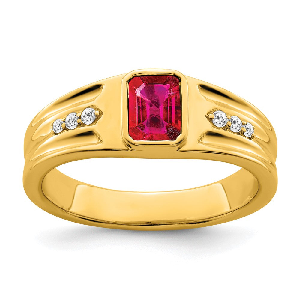 IB Goodman Emerald-cut Lab-Created Ruby and 1/10 carat Diamond Mens Ring - WBC