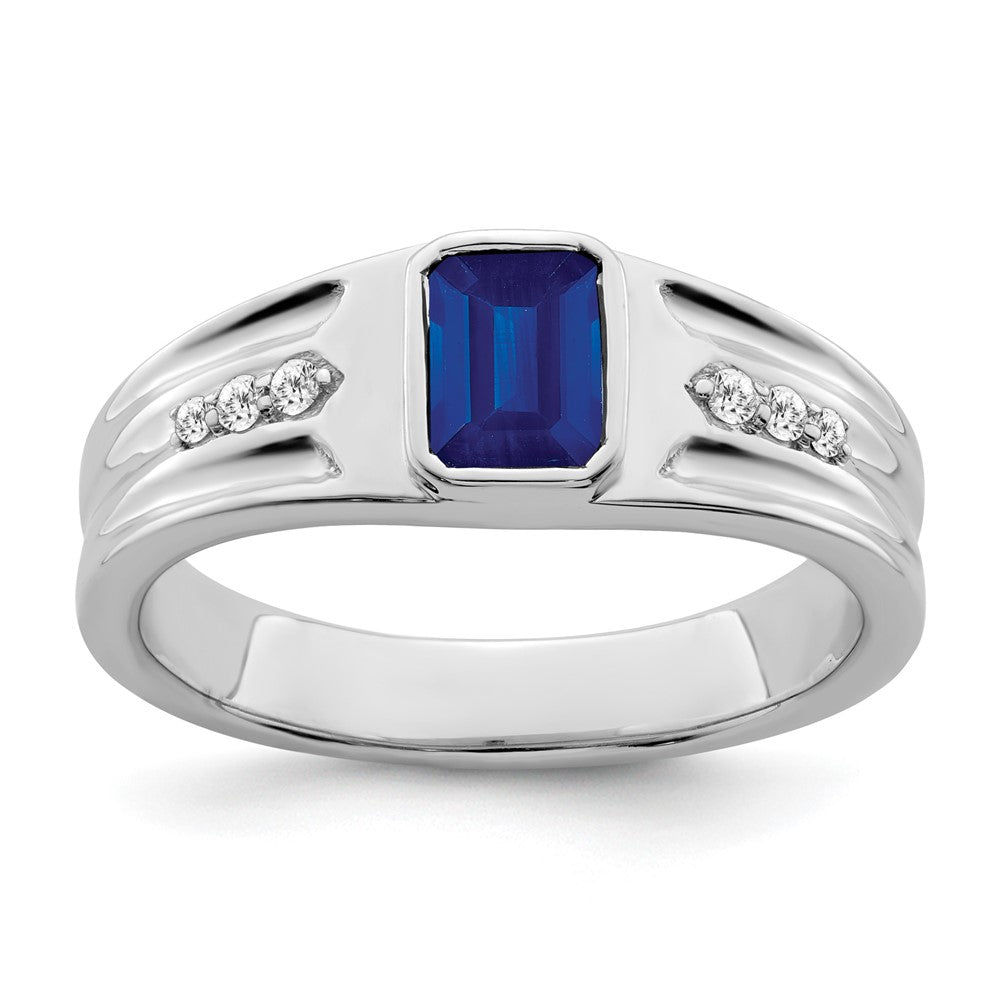 IB Goodman Emerald-cut Lab-Created Sapphire and 1/10 carat Diamond Mens Ring - WBC