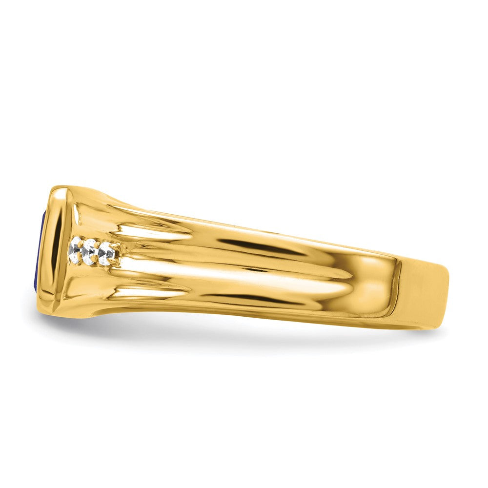 IB Goodman Emerald-cut Lab-Created Sapphire and 1/10 carat Diamond Mens Ring - WBC