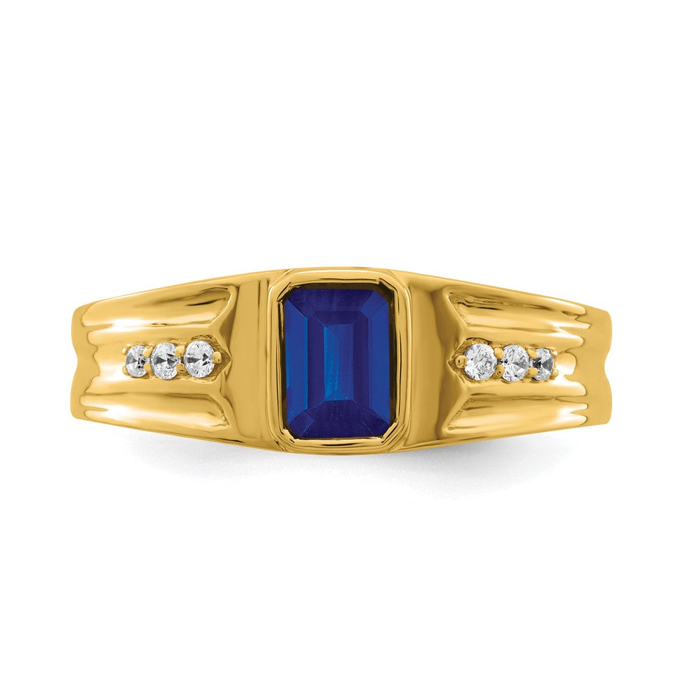 IB Goodman Emerald-cut Lab-Created Sapphire and 1/10 carat Diamond Mens Ring - WBC