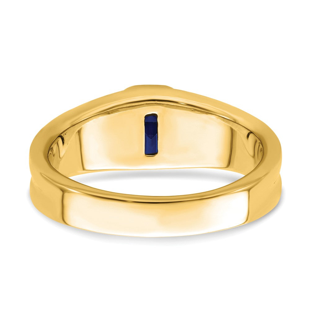 IB Goodman Emerald-cut Lab-Created Sapphire and 1/10 carat Diamond Mens Ring - WBC