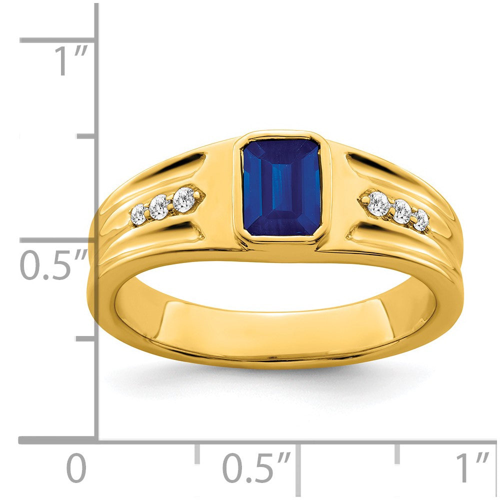 IB Goodman Emerald-cut Lab-Created Sapphire and 1/10 carat Diamond Mens Ring - WBC