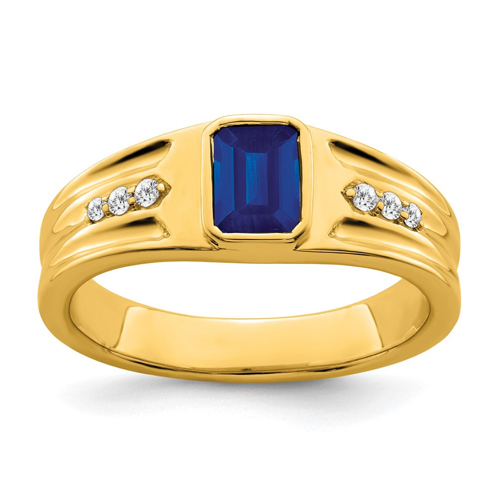 IB Goodman Emerald-cut Lab-Created Sapphire and 1/10 carat Diamond Mens Ring - WBC