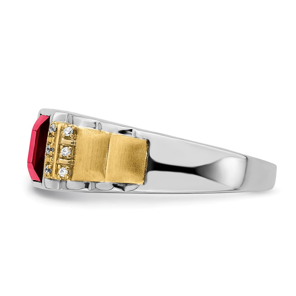 IB Goodman Two-tone Square Lab-Created Sapphire and 1/20 carat Diamond Mens Ring - WBC