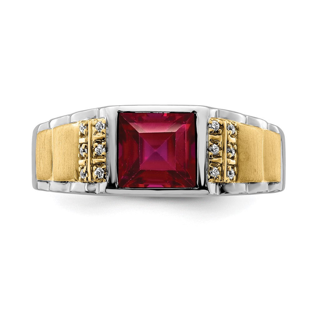 IB Goodman Two-tone Square Lab-Created Sapphire and 1/20 carat Diamond Mens Ring - WBC