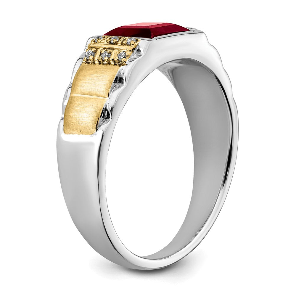 IB Goodman Two-tone Square Lab-Created Sapphire and 1/20 carat Diamond Mens Ring - WBC