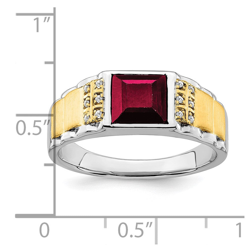 IB Goodman Two-tone Square Lab-Created Sapphire and 1/20 carat Diamond Mens Ring - WBC