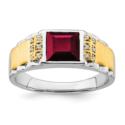 IB Goodman Two-tone Square Lab-Created Sapphire and 1/20 carat Diamond Mens Ring - WBC