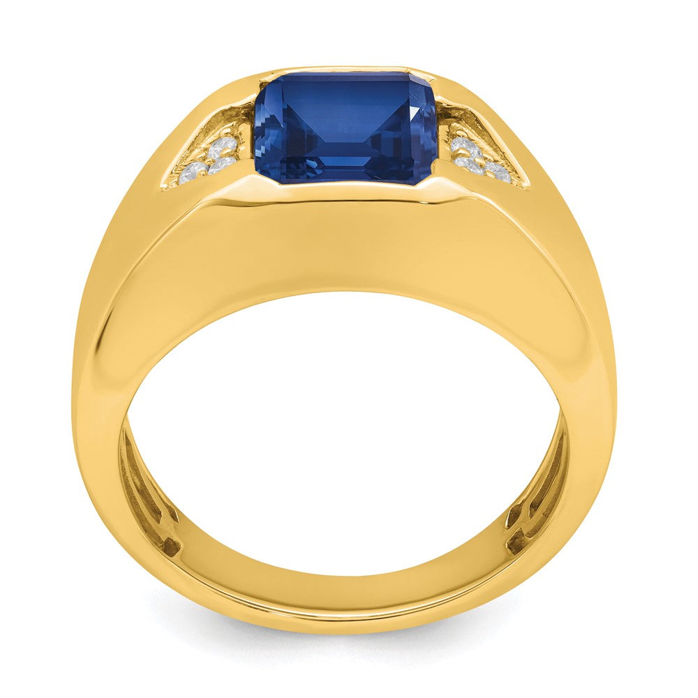 IB Goodman Emerald-cut Lab-Created Sapphire and 1/10 carat Diamond Mens Ring - WBC