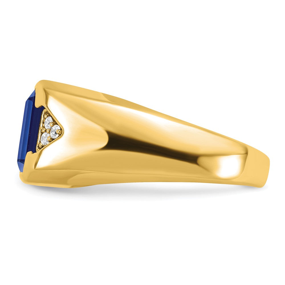 IB Goodman Emerald-cut Lab-Created Sapphire and 1/10 carat Diamond Mens Ring - WBC
