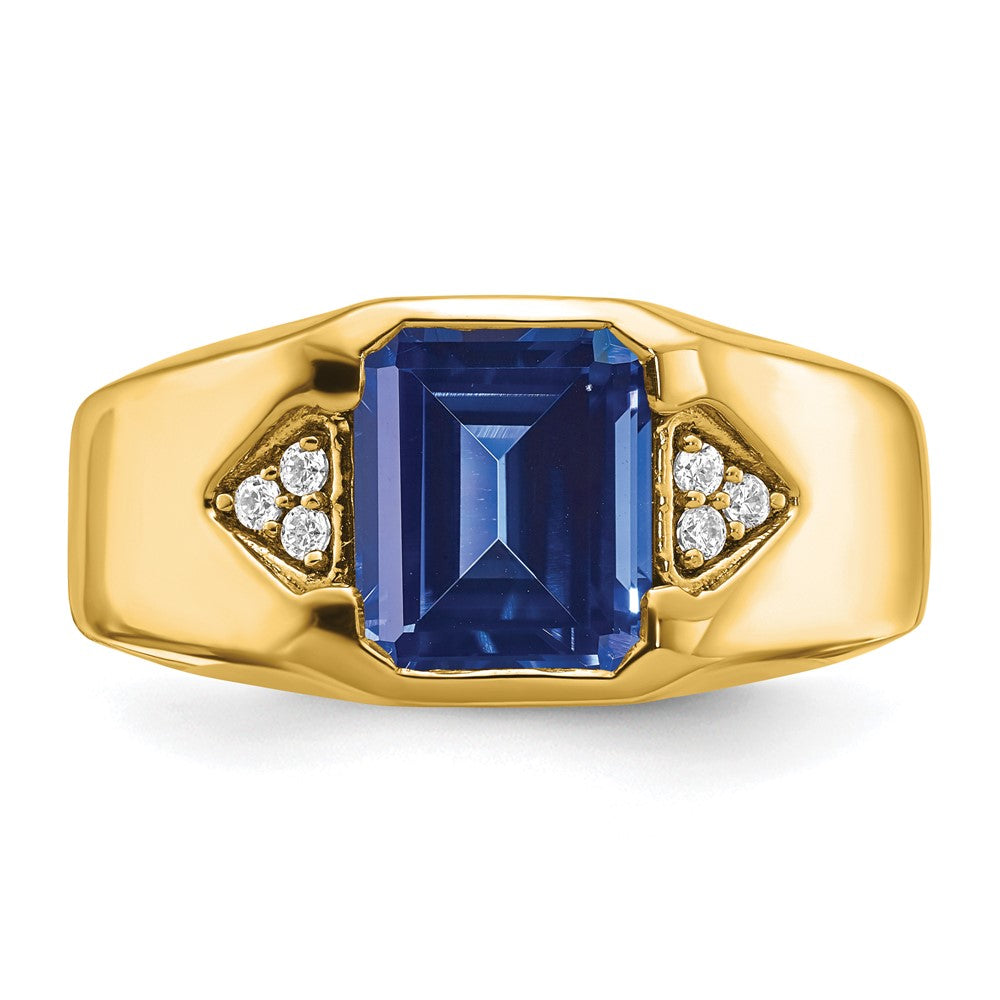 IB Goodman Emerald-cut Lab-Created Sapphire and 1/10 carat Diamond Mens Ring - WBC