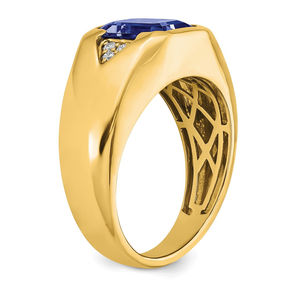 IB Goodman Emerald-cut Lab-Created Sapphire and 1/10 carat Diamond Mens Ring - WBC
