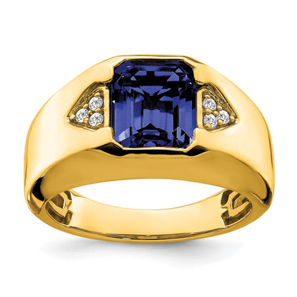 IB Goodman Emerald-cut Lab-Created Sapphire and 1/10 carat Diamond Mens Ring - WBC