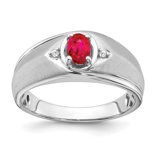IB Goodman Polished and Satin Oval Ruby and Diamond Mens Ring - WBC