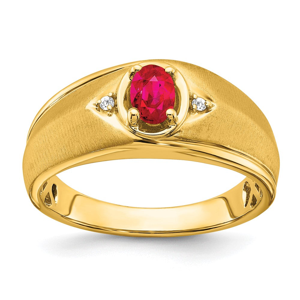 IB Goodman Polished and Satin Oval Ruby and Diamond Mens Ring - WBC