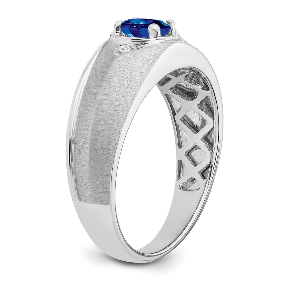 IB Goodman Polished and Satin Oval Sapphire and Diamond Mens Ring - WBC