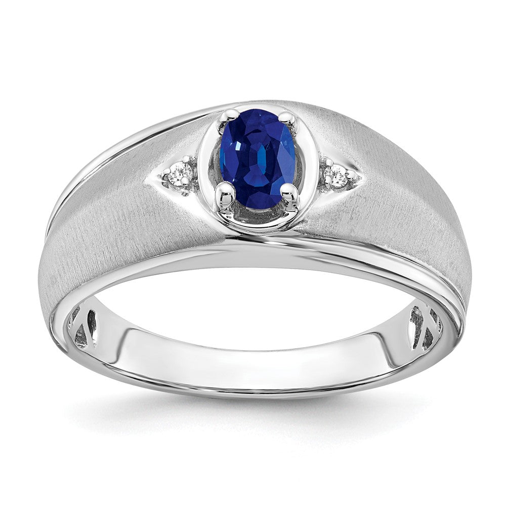 IB Goodman Polished and Satin Oval Sapphire and Diamond Mens Ring - WBC
