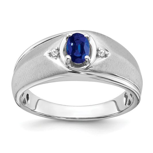 IB Goodman Polished and Satin Oval Sapphire and Diamond Mens Ring - WBC