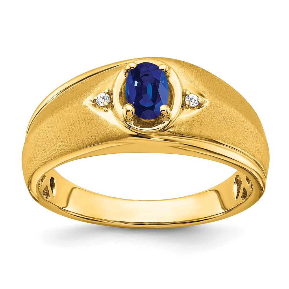IB Goodman Polished and Satin Oval Sapphire and Diamond Mens Ring - WBC