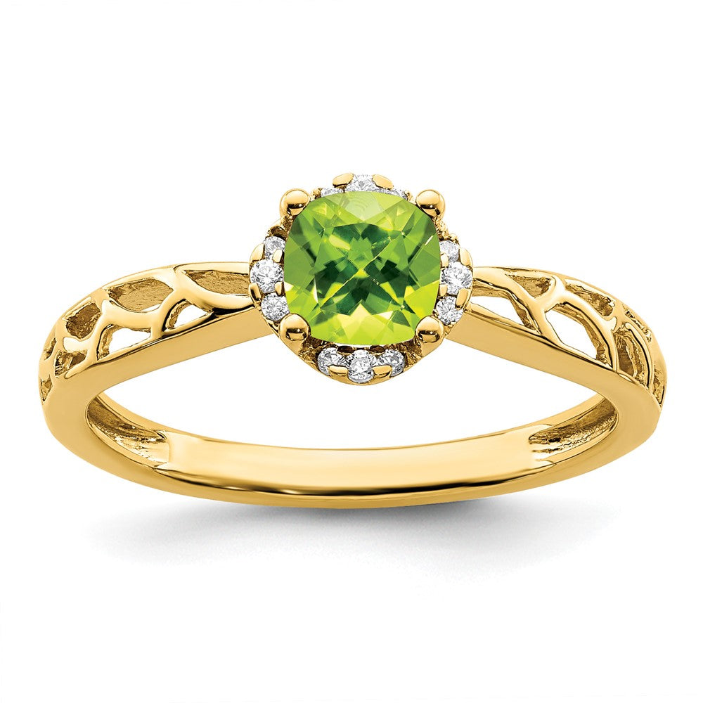 Polished Cushion Peridot and 1/20 carat Diamond Ring - WBC