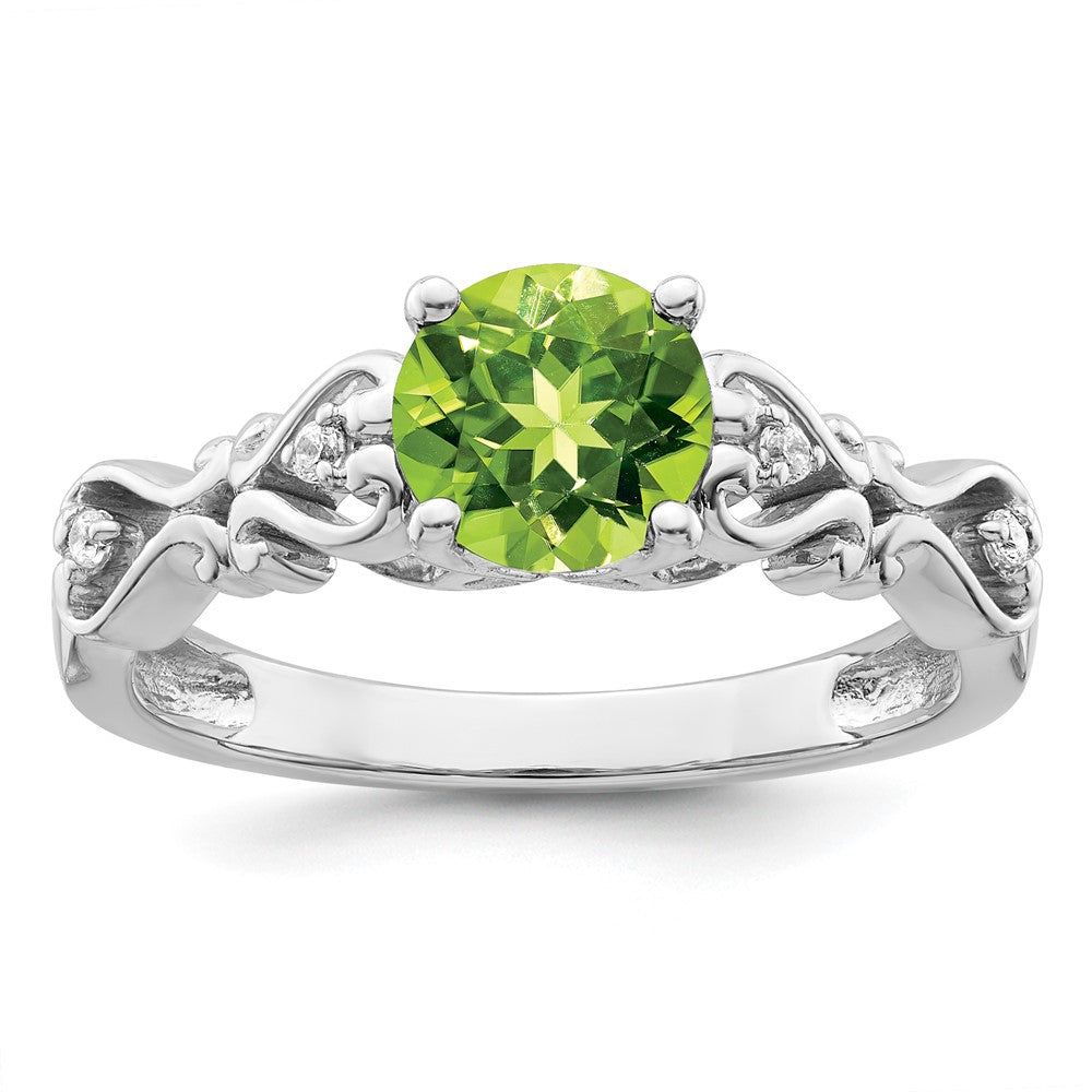 Polished Round Peridot and 1/20 carat Diamond Heart Shank Ring - WBC