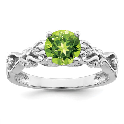 Polished Round Peridot and 1/20 carat Diamond Heart Shank Ring - WBC