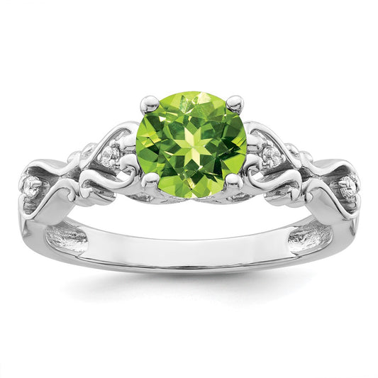 Polished Round Peridot and 1/20 carat Diamond Heart Shank Ring - WBC
