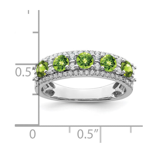 Polished Round Peridot and 3/8 carat Diamond 5-Stone Ring - WBC