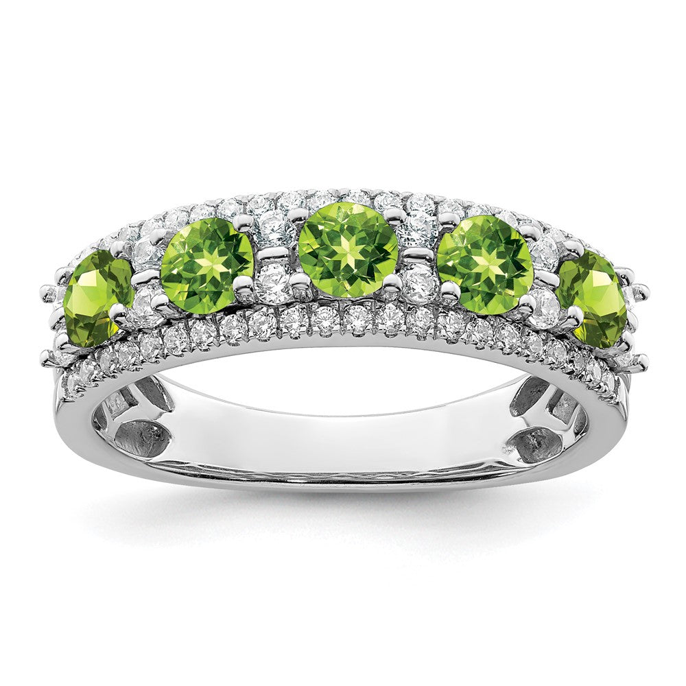 Polished Round Peridot and 3/8 carat Diamond 5-Stone Ring - WBC