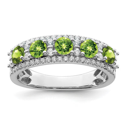 Polished Round Peridot and 3/8 carat Diamond 5-Stone Ring - WBC