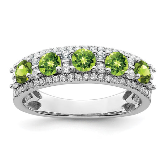 Polished Round Peridot and 3/8 carat Diamond 5-Stone Ring - WBC