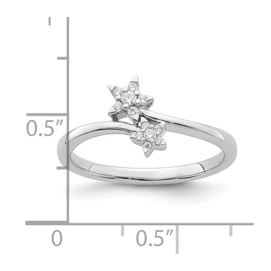 14K Solid White Gold 1/10 ct Diamond Two Stars Bypass Ring, 1.86mm