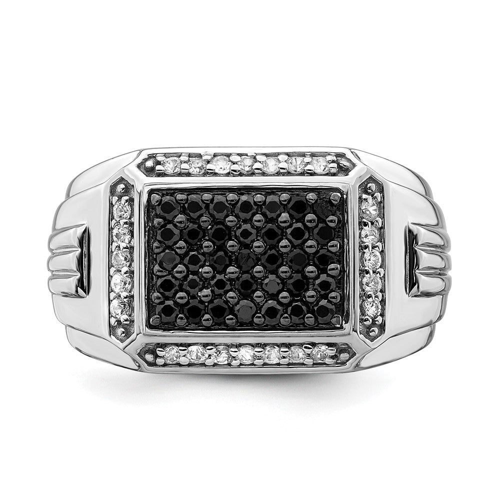 IB Goodman Polished Black and Sapphire Cluster Mens Ring - WBC
