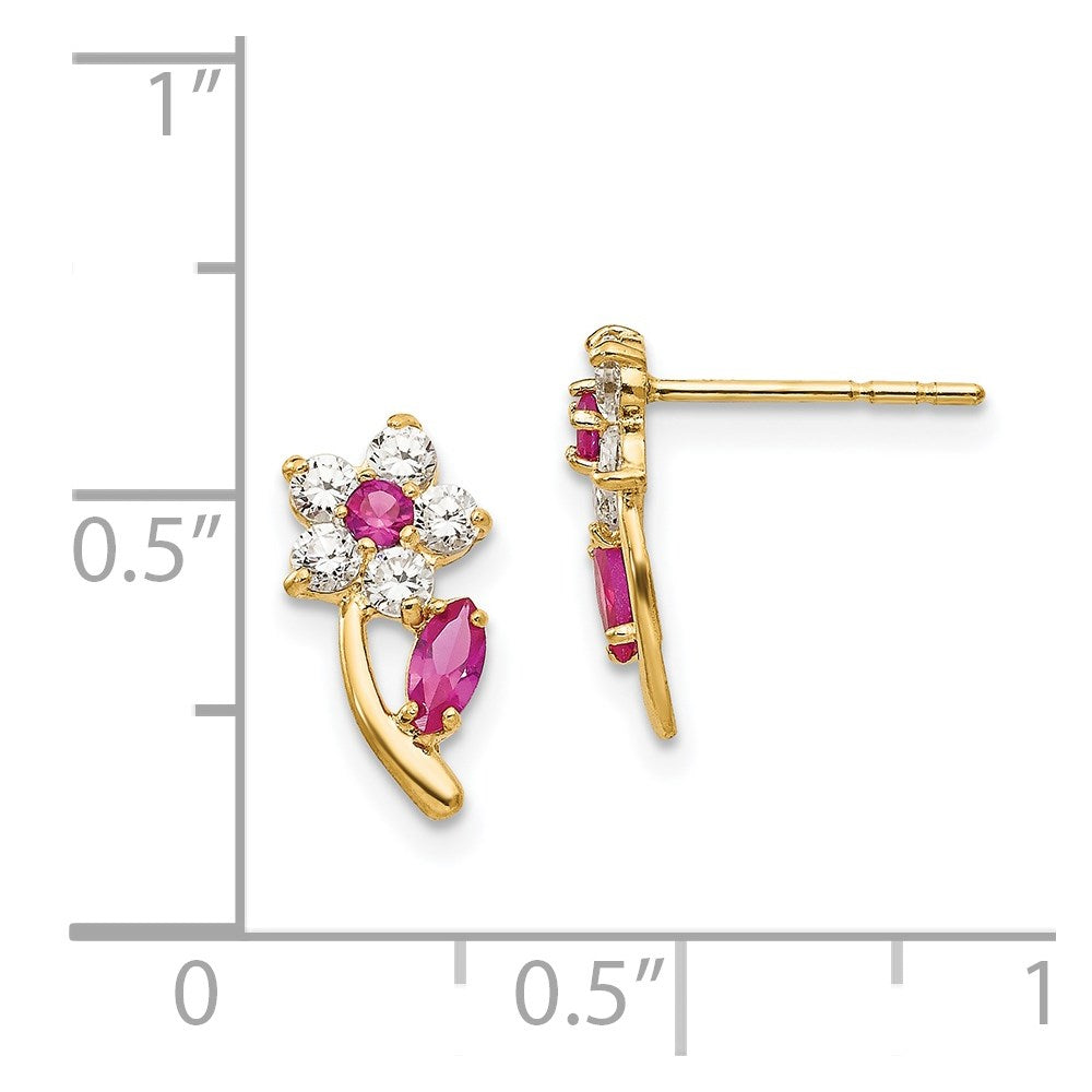 Madi K Clear and Red CZ Flower Childrens Post Earrings - WBC