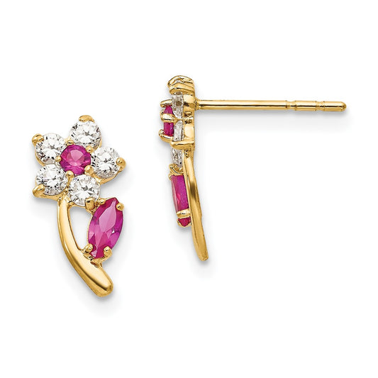 Madi K Clear and Red CZ Flower Childrens Post Earrings - WBC