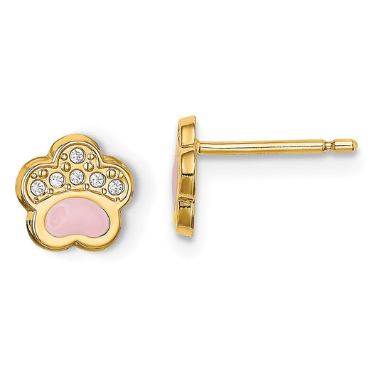 Madi K CZ and Pink Enamel Pawprint Childrens Post Earrings - WBC