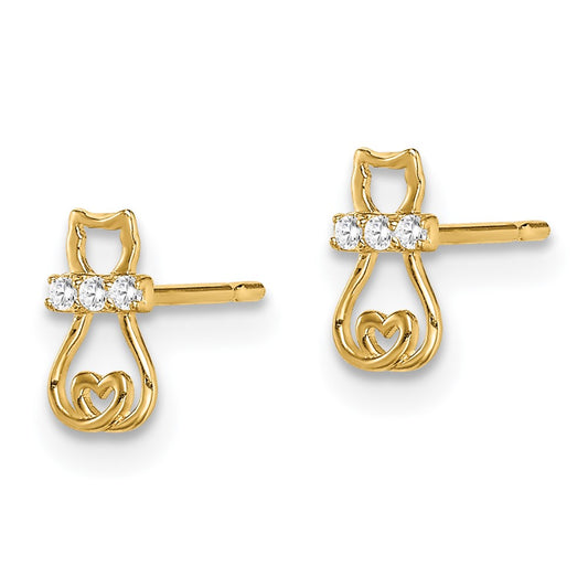 Madi K CZ Cat with Heart Tail Childrens Post Earrings - WBC