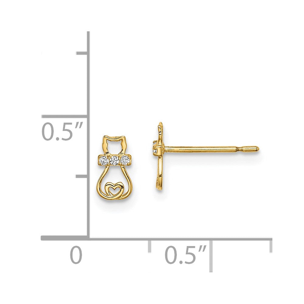 Madi K CZ Cat with Heart Tail Childrens Post Earrings - WBC