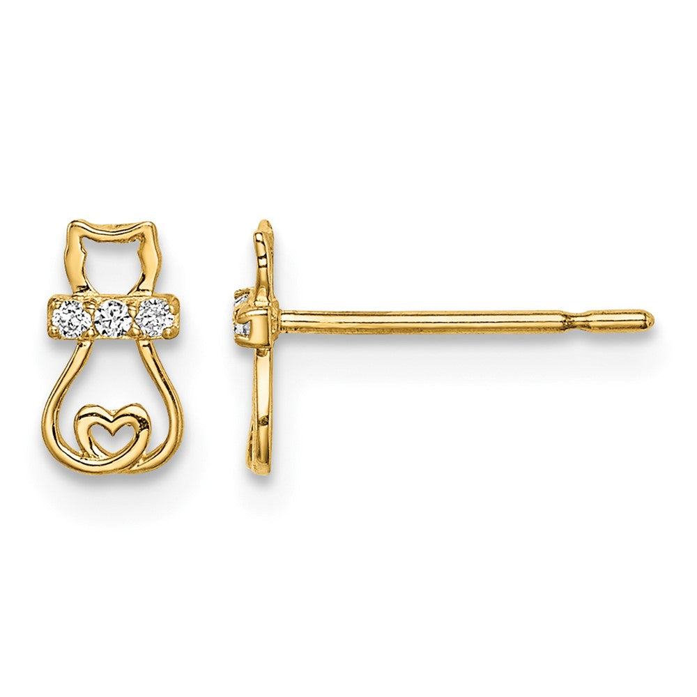 Madi K CZ Cat with Heart Tail Childrens Post Earrings - WBC