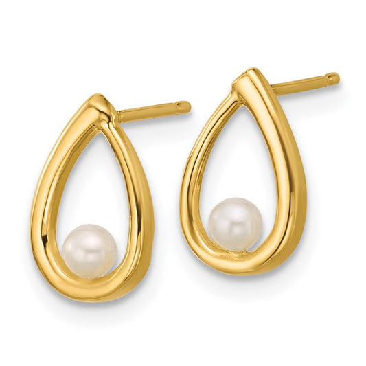 Polished Freshwater Cultured Pearl Teardrop Post Earrings - WBC