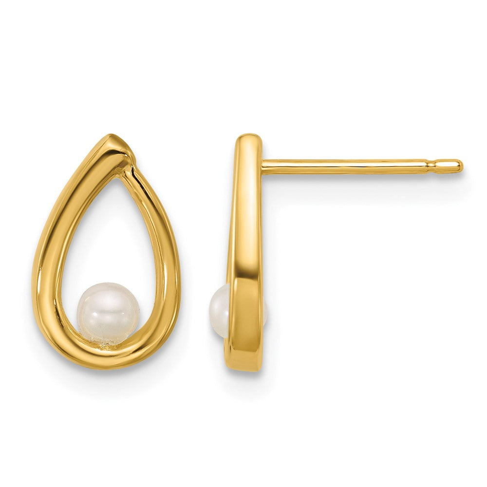 Polished Freshwater Cultured Pearl Teardrop Post Earrings - WBC