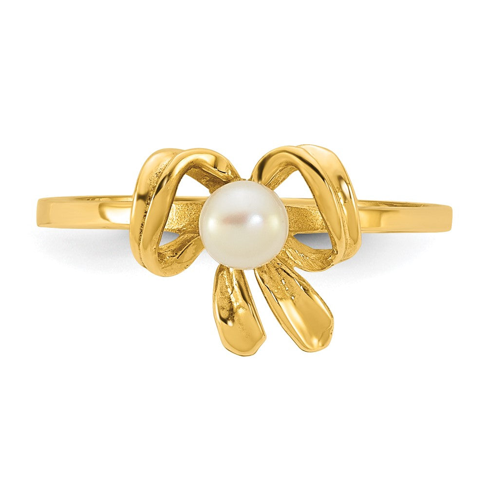 Madi K Polished 3- Button Freshwater Cultured Pearl Bow Childrens Ring - WBC