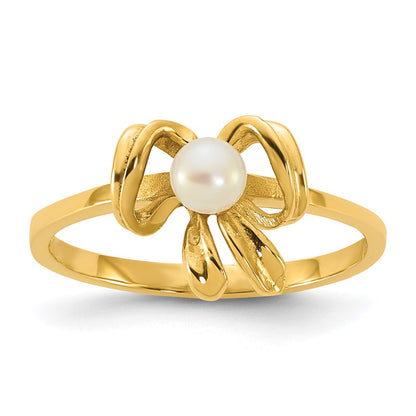 Madi K Polished 3- Button Freshwater Cultured Pearl Bow Childrens Ring - WBC