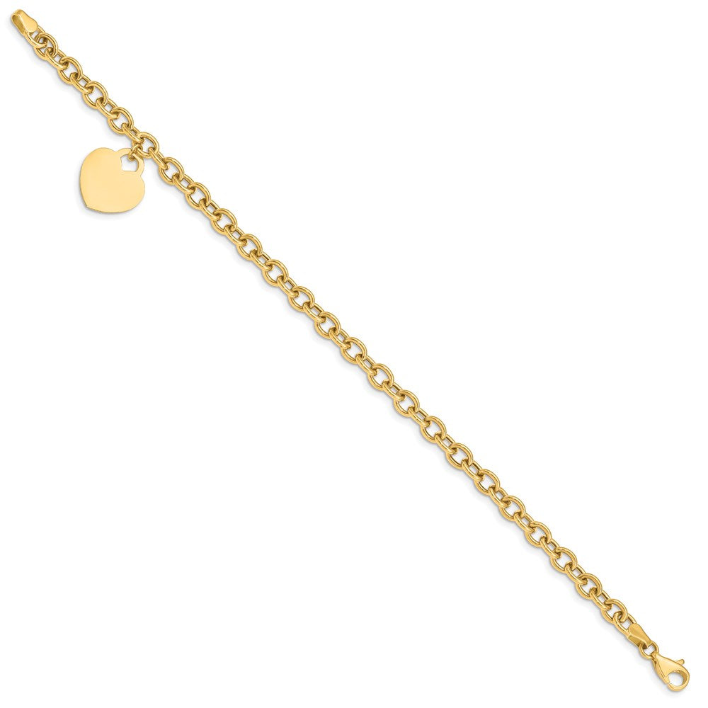 Engravable Solid Dangle Heart Charm and Hollow Chain Bracelet - WBC