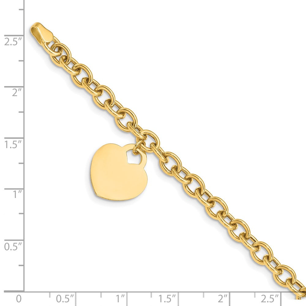 Engravable Solid Dangle Heart Charm and Hollow Chain Bracelet - WBC