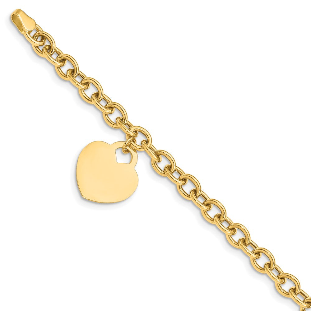 Engravable Solid Dangle Heart Charm and Hollow Chain Bracelet - WBC