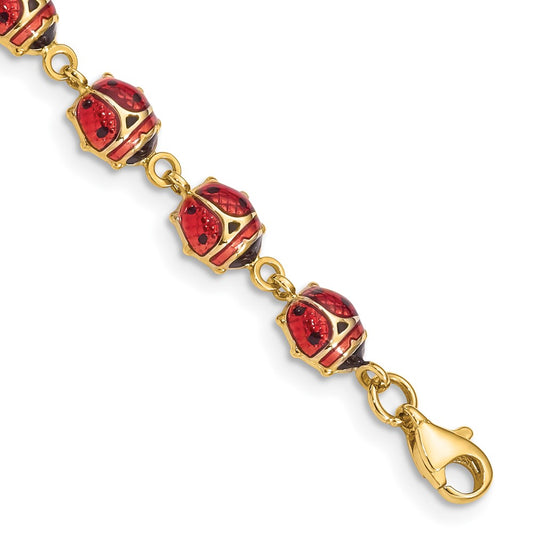 Red and Black Enamel and Resin Ladybug Bracelet - WBC