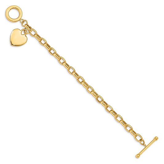 Engravable Solid Dangle Heart Charm and Hollow Chain Toggle Bracelet - WBC